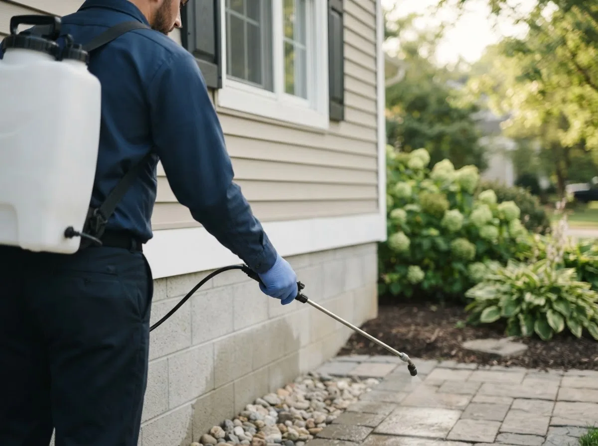 Pest control technician inspecting a home in Nazareth, MI